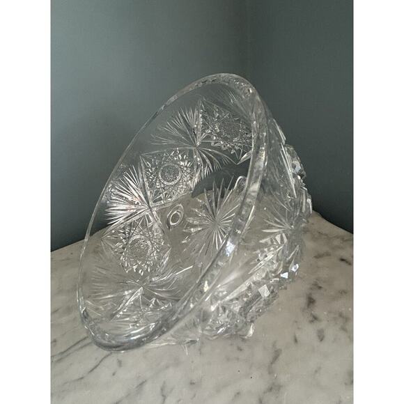 Vintage Crystal 3 Footed Cut Glass Bowl Pinwheel Star of David Home Decor Dish - Picture 6 of 16